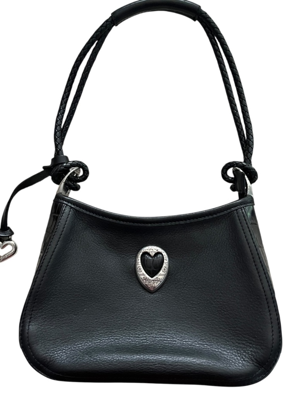 Brighton Vintage 90s Black Leather Heart Shoulder Bag Deadstock NIB